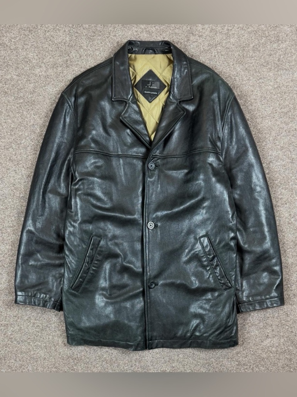 Vintage J Ferrar Black Genuine Lambskin Leather Button Front Jacket Men’s Large